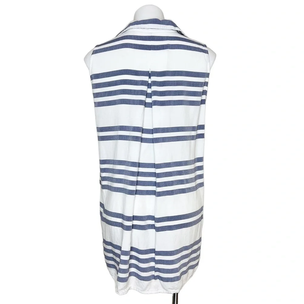 Beachlunchlounge Women's Blue White Stripe Sleeveless Button Down Shirt Blouse